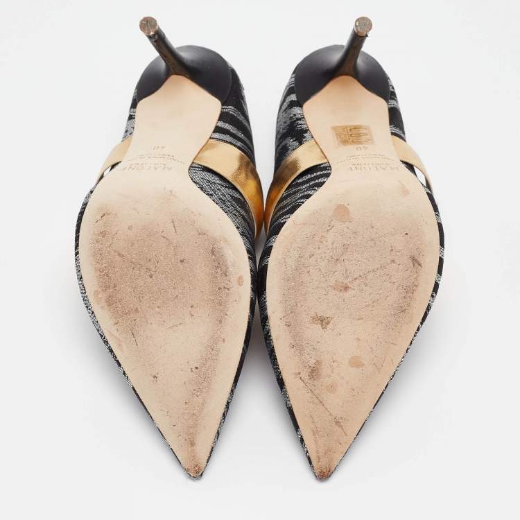 Pre Owned Malone Souliers Black/Gold Lurex Fabric Maureen Mules Size 40