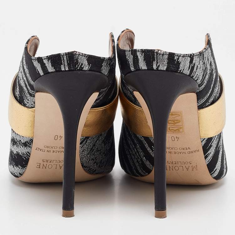 Pre Owned Malone Souliers Black/Gold Lurex Fabric Maureen Mules Size 40