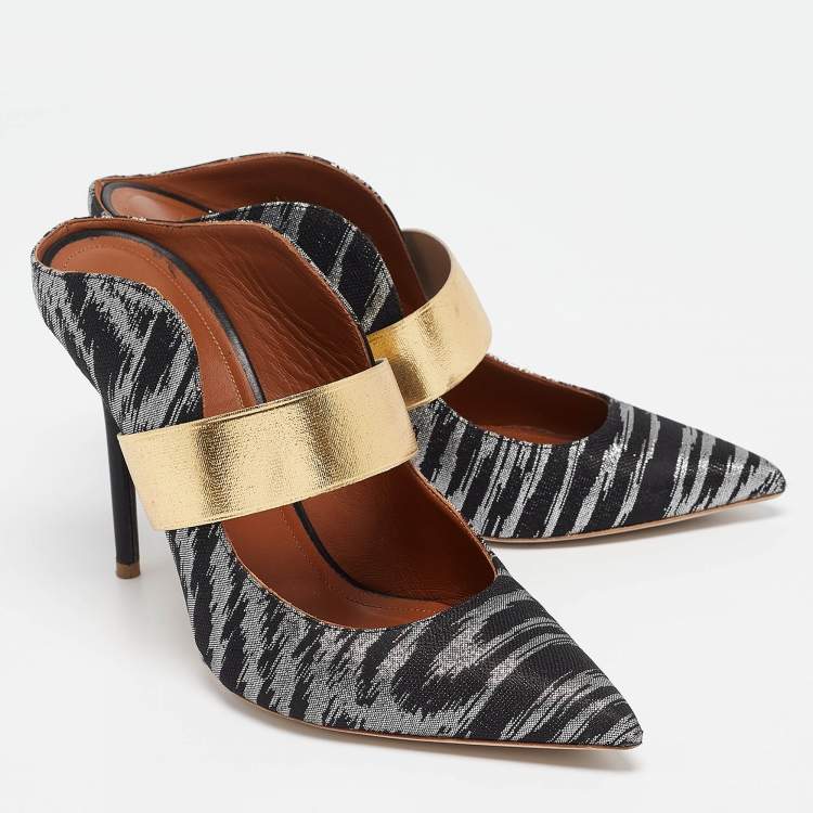 Pre Owned Malone Souliers Black/Gold Lurex Fabric Maureen Mules Size 40