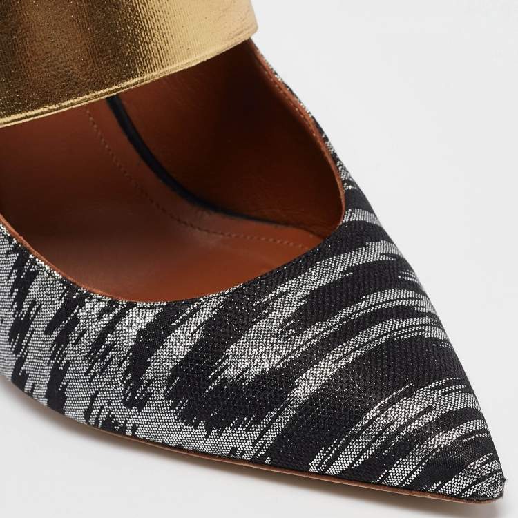 Pre Owned Malone Souliers Black/Gold Lurex Fabric Maureen Mules Size 40