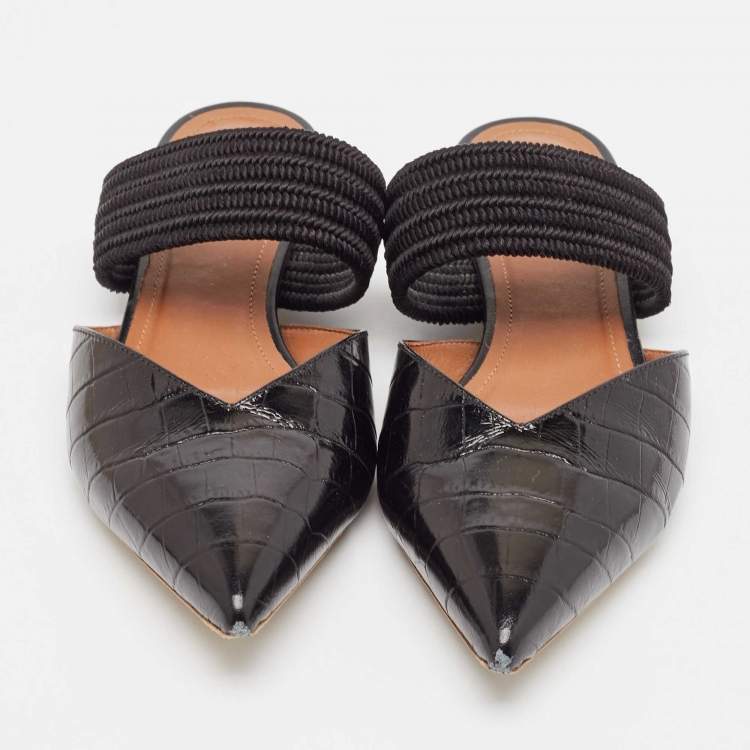 Pre Owned Malone Souliers Black Croc Embossed Leather Maisie Flat Mules Size 36.5