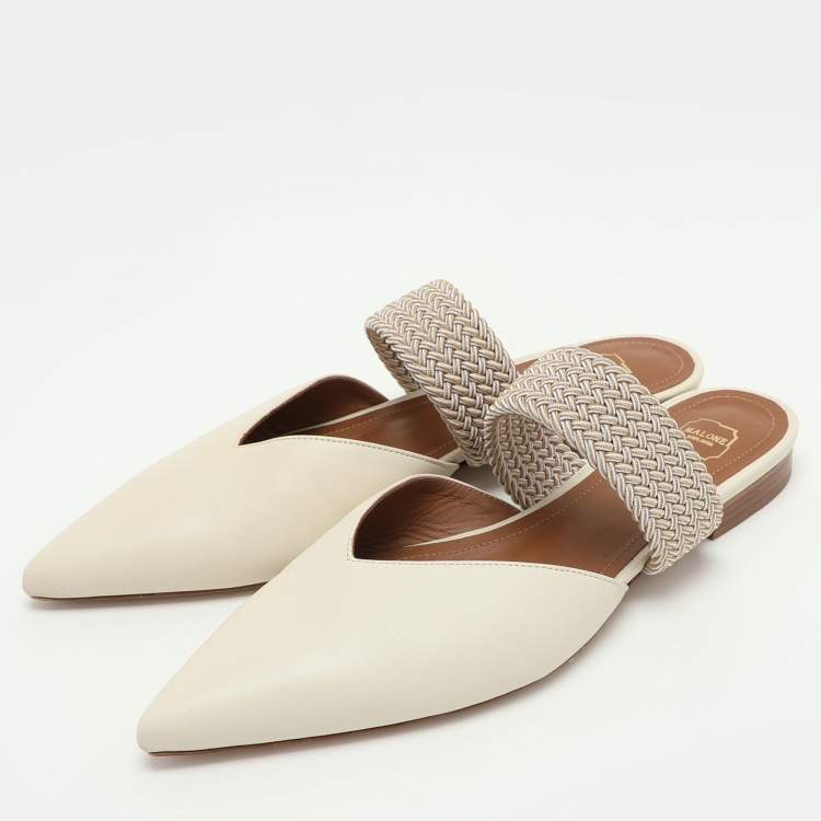 Pre Owned Malone Souliers Cream Leather and Elastic Maisie Mules Size 37