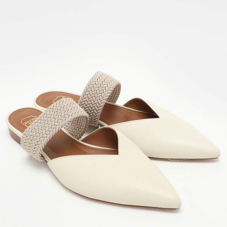 Pre Owned Malone Souliers Cream Leather and Elastic Maisie Mules Size 37