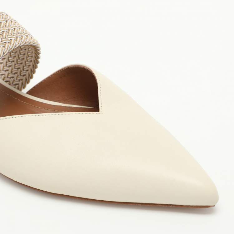 Pre Owned Malone Souliers Cream Leather and Elastic Maisie Mules Size 37