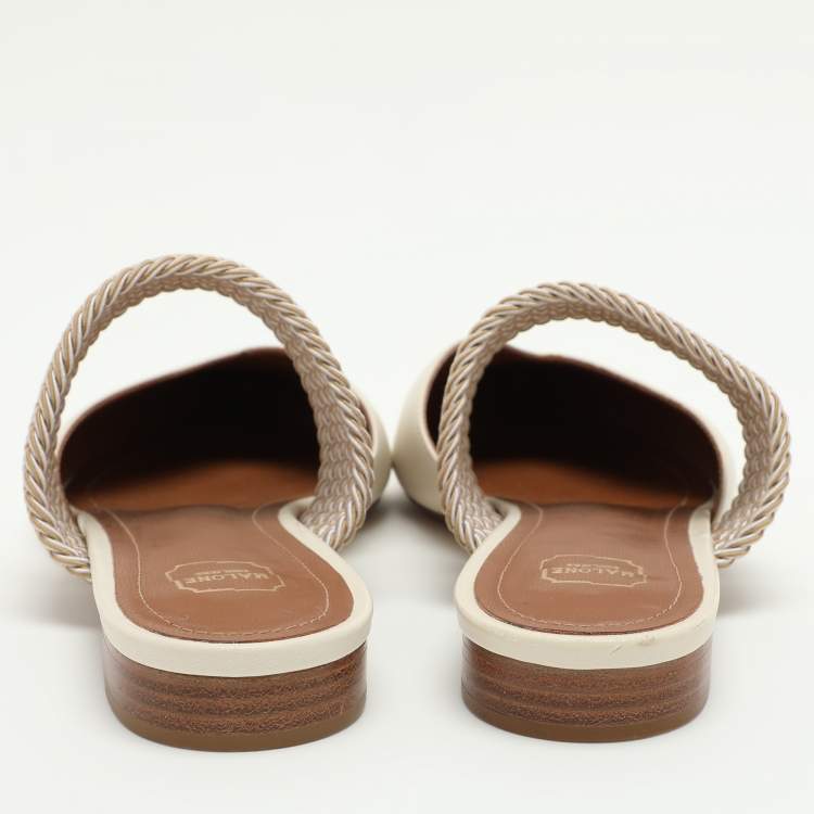 Pre Owned Malone Souliers Cream Leather and Elastic Maisie Mules Size 37