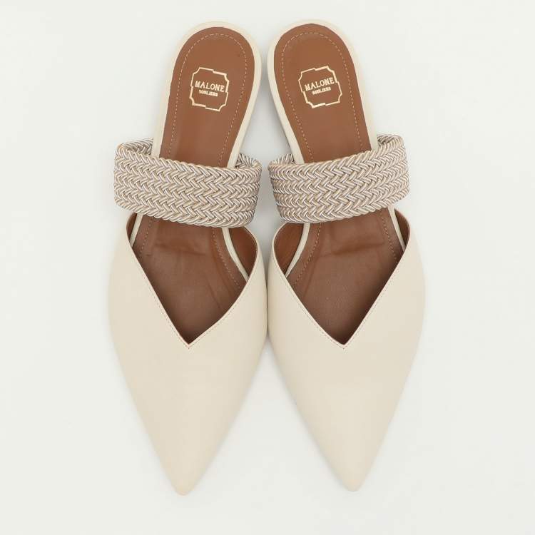 Pre Owned Malone Souliers Cream Leather and Elastic Maisie Mules Size 37