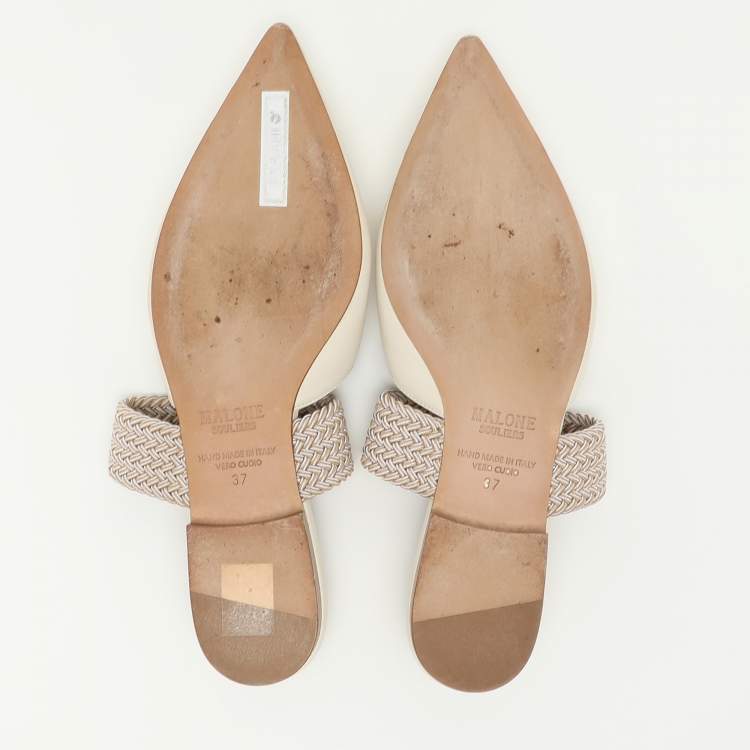Pre Owned Malone Souliers Cream Leather and Elastic Maisie Mules Size 37