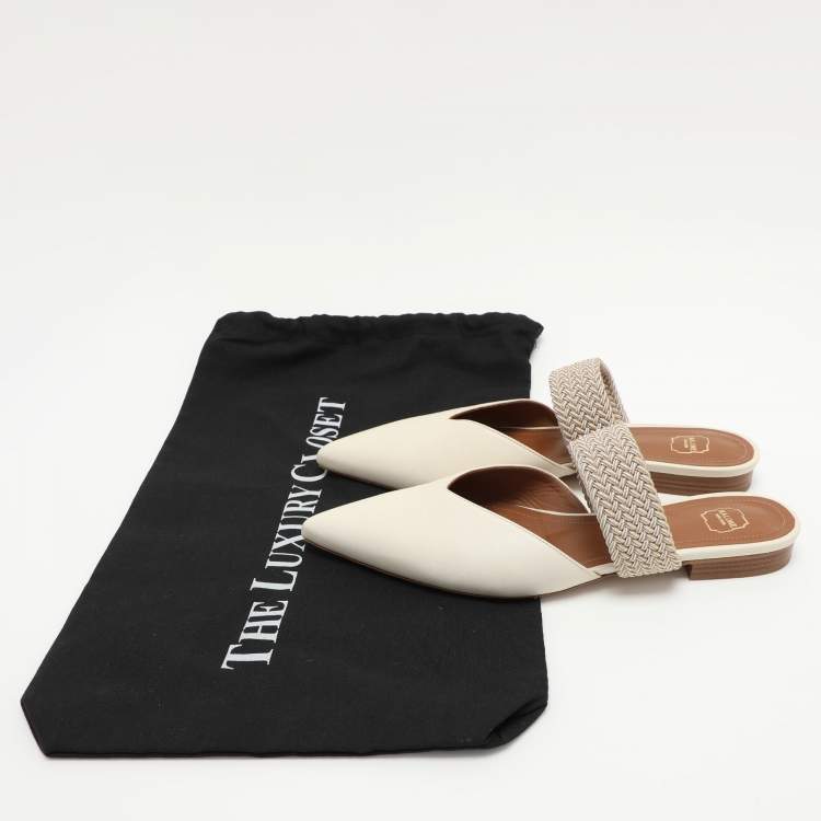 Pre Owned Malone Souliers Cream Leather and Elastic Maisie Mules Size 37