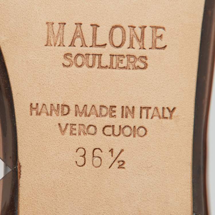 مملوكة مسبقًا Malone Souliers Brown PVC Crystal Embellished Juliet Slingback Pumps Size 36.5