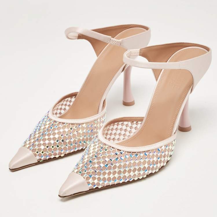 مملوكة مسبقًا Malone Souliers Pink Satin Embellished Vega Mules Size 39