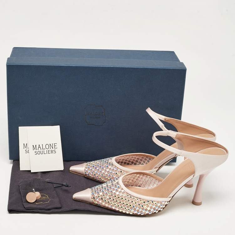 مملوكة مسبقًا Malone Souliers Pink Satin Embellished Vega Mules Size 39