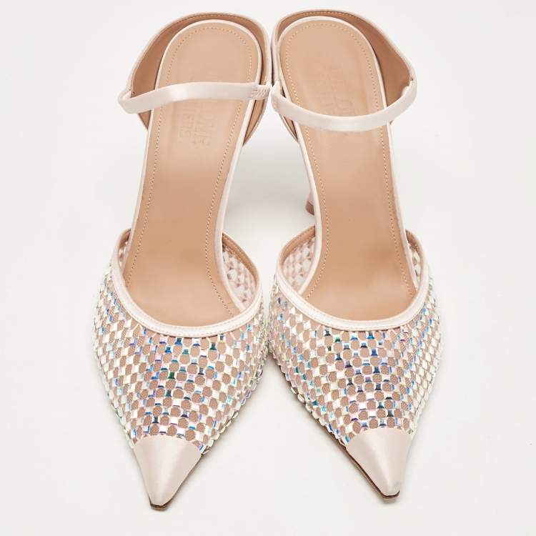 مملوكة مسبقًا Malone Souliers Pink Satin Embellished Vega Mules Size 39