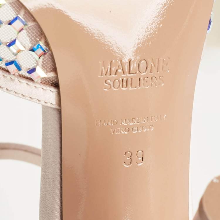 مملوكة مسبقًا Malone Souliers Pink Satin Embellished Vega Mules Size 39
