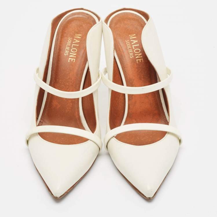 Pre Owned Malone Souliers White Leather Maureen Mules Size 37
