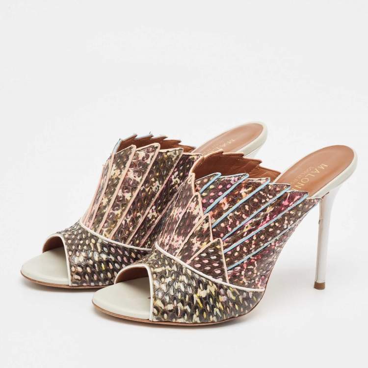 Pre Owned Malone Souliers Multicolor Python Leather Mules Size 37.5