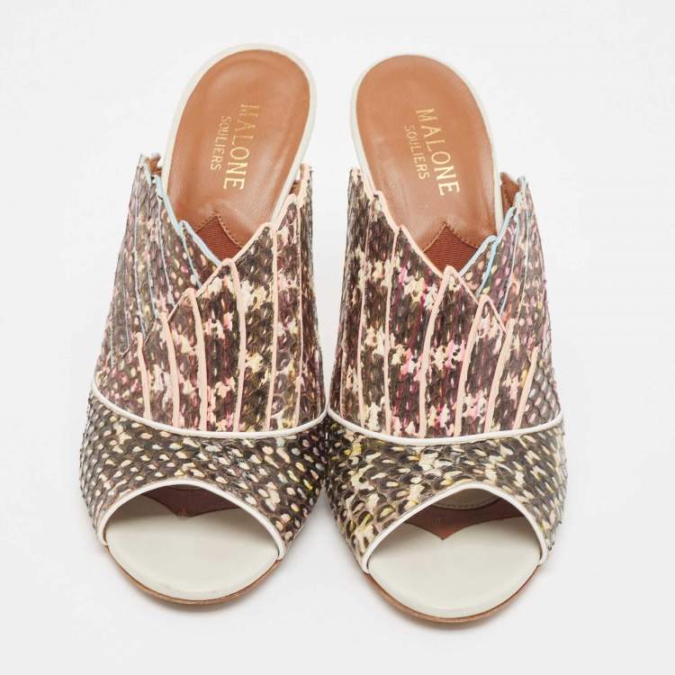 Pre Owned Malone Souliers Multicolor Python Leather Mules Size 37.5