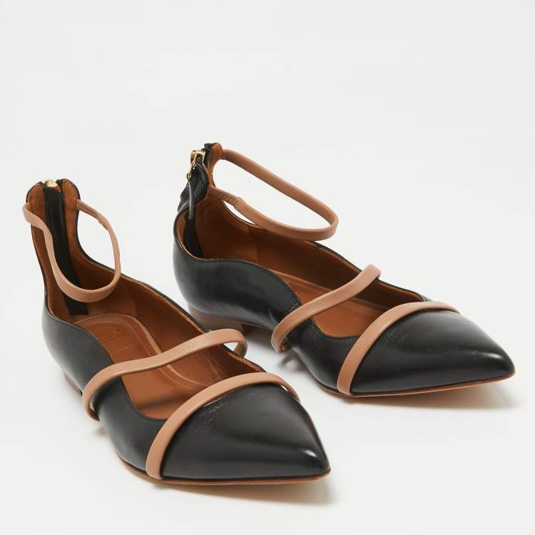 Pre Owned Malone Souliers Black Leather Robyn Ballet Flats Size 37.5