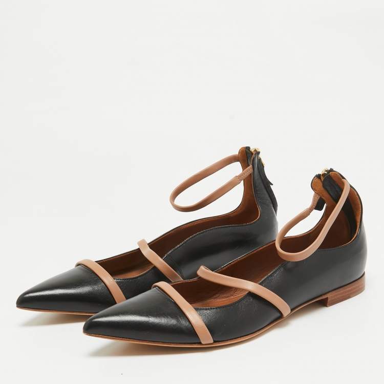 Pre Owned Malone Souliers Black Leather Robyn Ballet Flats Size 37.5