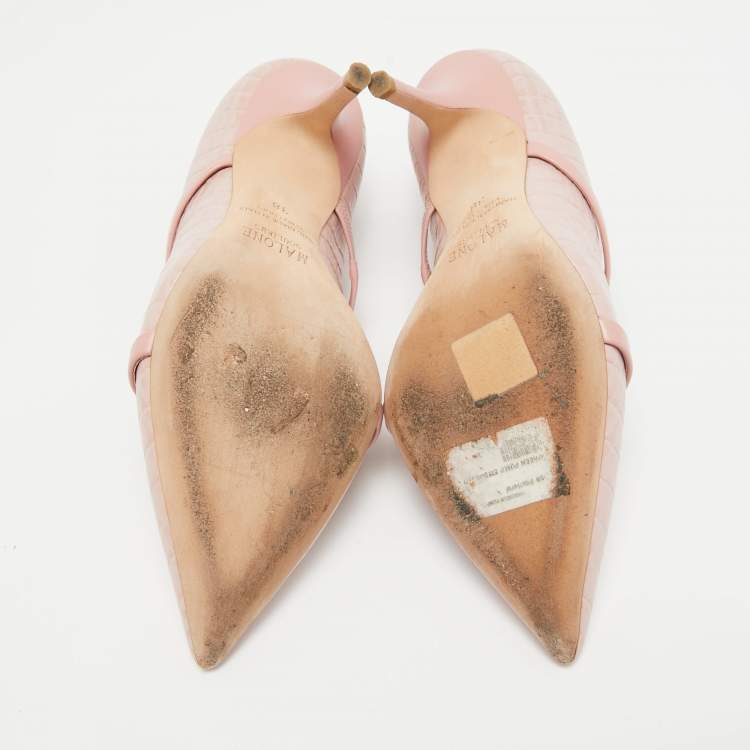 Pre Owned Malone Souliers Pink Croc Embossed Leather Maureen Pumps Size 38