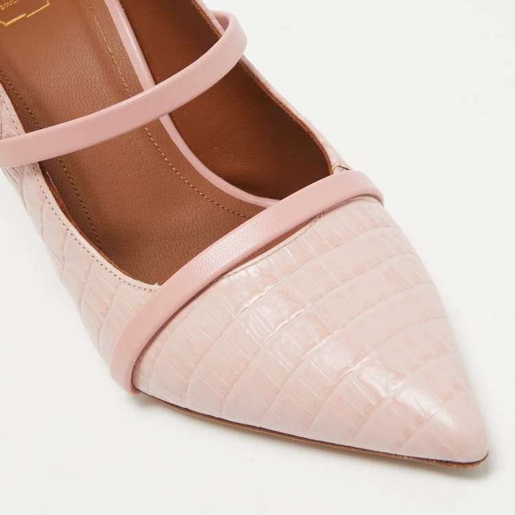 Pre Owned Malone Souliers Pink Croc Embossed Leather Maureen Pumps Size 38
