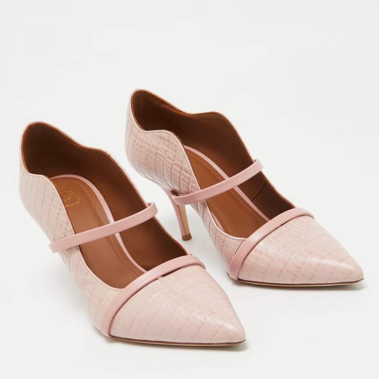 Pre Owned Malone Souliers Pink Croc Embossed Leather Maureen Pumps Size 38