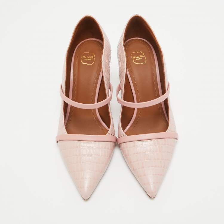 Pre Owned Malone Souliers Pink Croc Embossed Leather Maureen Pumps Size 38