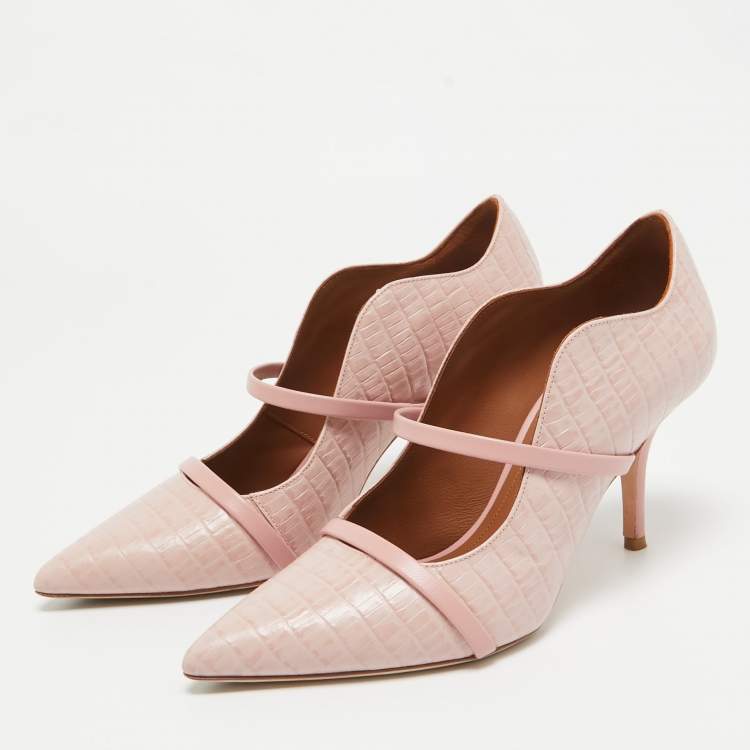 Pre Owned Malone Souliers Pink Croc Embossed Leather Maureen Pumps Size 38