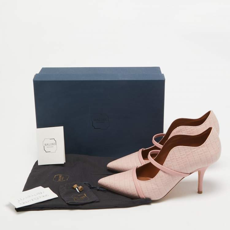 Pre Owned Malone Souliers Pink Croc Embossed Leather Maureen Pumps Size 38