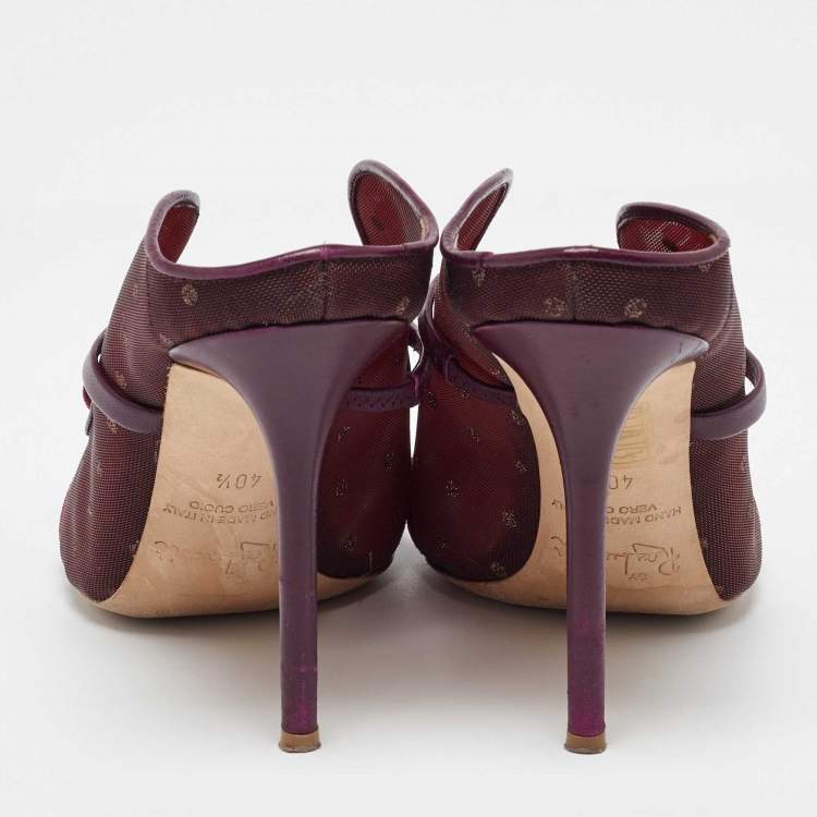 Pre Owned Malone Souliers Burgundy Mesh and Velvet Bow Margueritee Mules Size 40.5