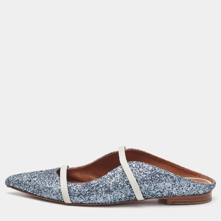 Pre Owned Malone Souliers Metallic Glitter and Leather Maureen Mules Size 39.5