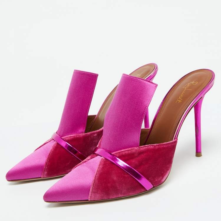 Pre Owned Malone Souliers Pink Satin and Velvet Danielle Mules Size 40.5