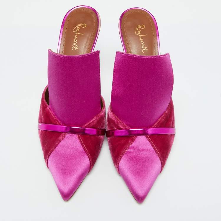 Pre Owned Malone Souliers Pink Satin and Velvet Danielle Mules Size 40.5