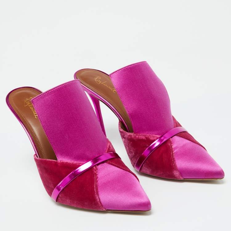 Pre Owned Malone Souliers Pink Satin and Velvet Danielle Mules Size 40.5