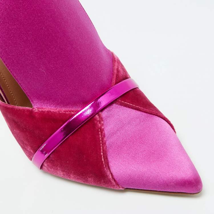 Pre Owned Malone Souliers Pink Satin and Velvet Danielle Mules Size 40.5