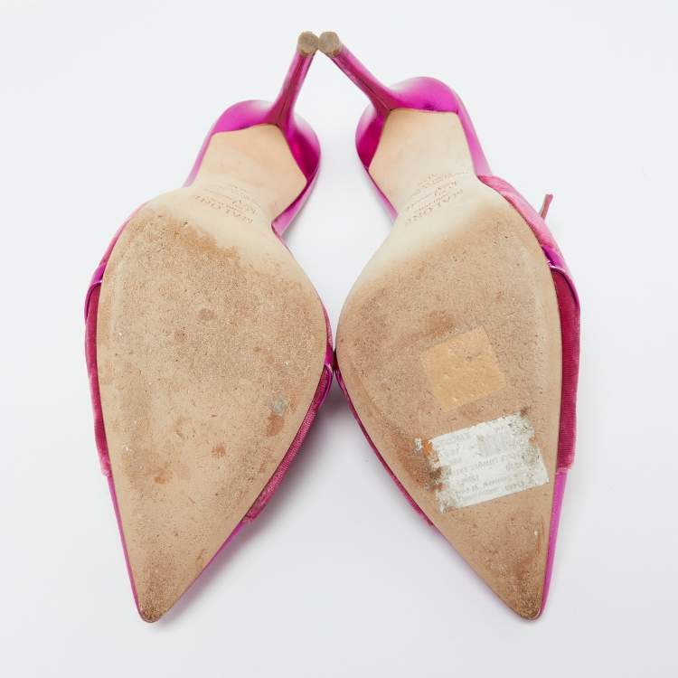 Pre Owned Malone Souliers Pink Satin and Velvet Danielle Mules Size 40.5