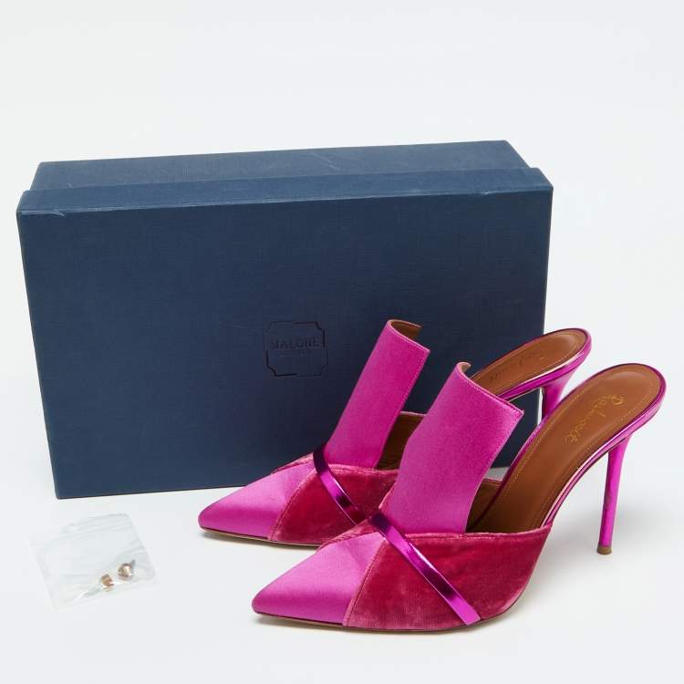 Pre Owned Malone Souliers Pink Satin and Velvet Danielle Mules Size 40.5