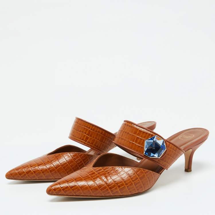 Pre Owned Malone Souliers Brown Croc Embossed Leather Lola Mules Size 41