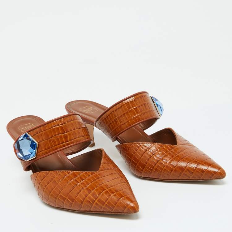 Pre Owned Malone Souliers Brown Croc Embossed Leather Lola Mules Size 41