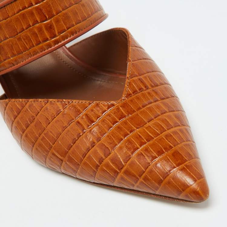 Pre Owned Malone Souliers Brown Croc Embossed Leather Lola Mules Size 41