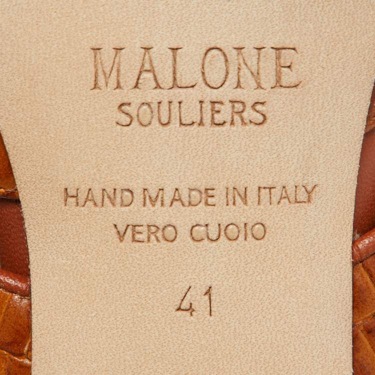 Pre Owned Malone Souliers Brown Croc Embossed Leather Lola Mules Size 41