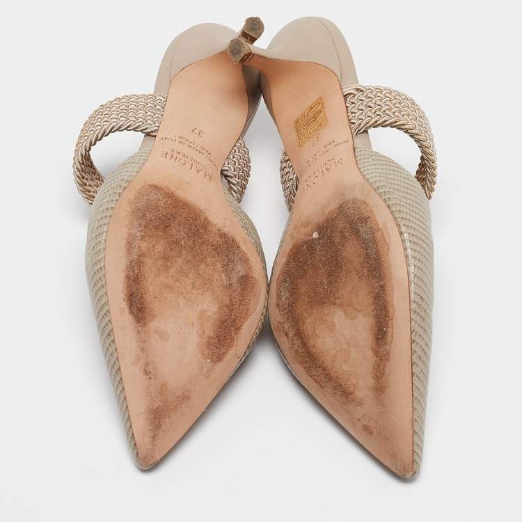 Pre Owned Malone Souliers Grey Leather Maisie Mules Size 37