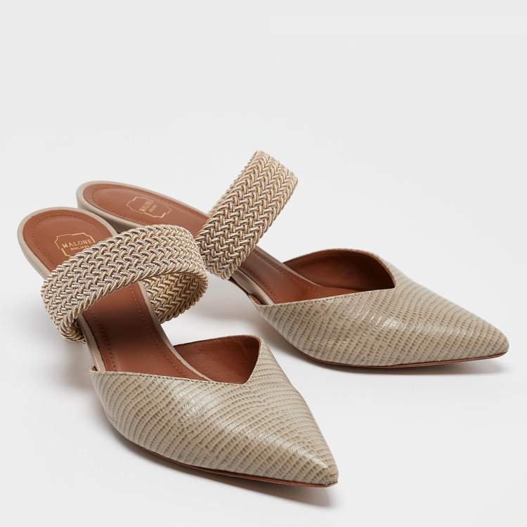 Pre Owned Malone Souliers Grey Leather Maisie Mules Size 37