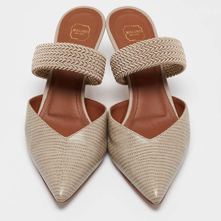 Pre Owned Malone Souliers Grey Leather Maisie Mules Size 37