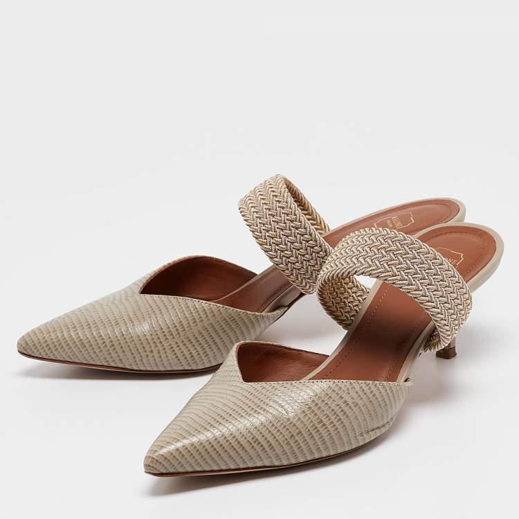 Pre Owned Malone Souliers Grey Leather Maisie Mules Size 37