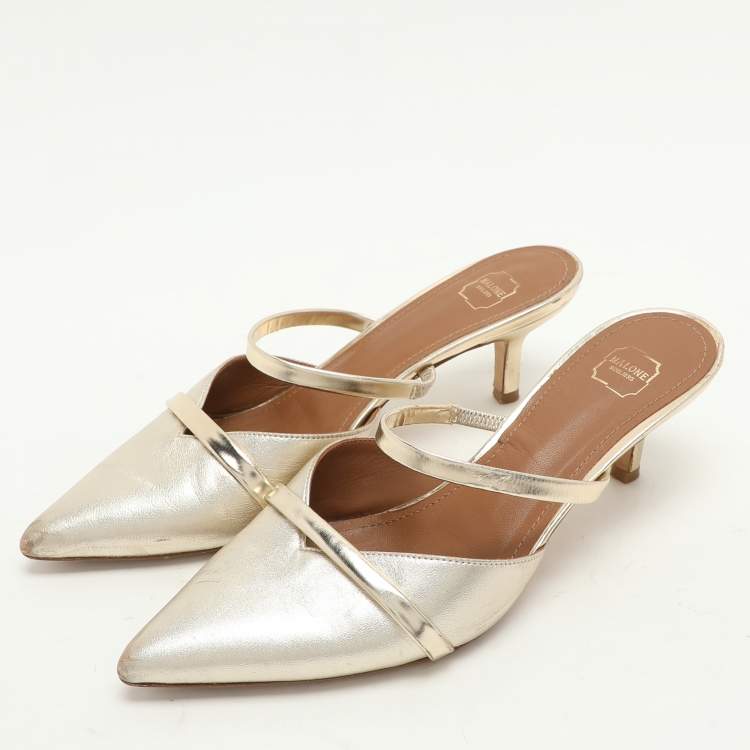 Pre Owned Malone Souliers Gold Leather Frankie Mules Size 36