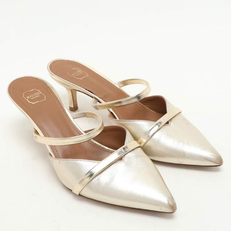 Pre Owned Malone Souliers Gold Leather Frankie Mules Size 36