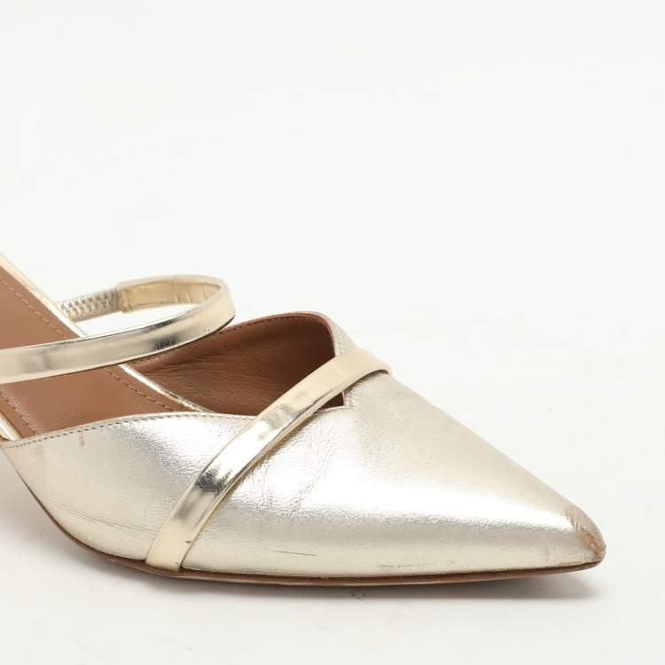 Pre Owned Malone Souliers Gold Leather Frankie Mules Size 36