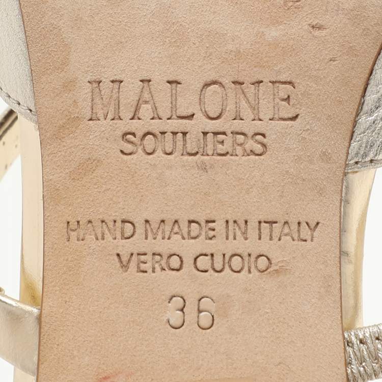 Pre Owned Malone Souliers Gold Leather Frankie Mules Size 36