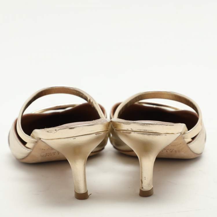 Pre Owned Malone Souliers Gold Leather Frankie Mules Size 36