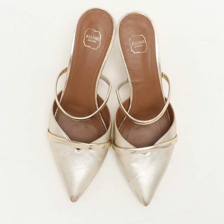 Pre Owned Malone Souliers Gold Leather Frankie Mules Size 36